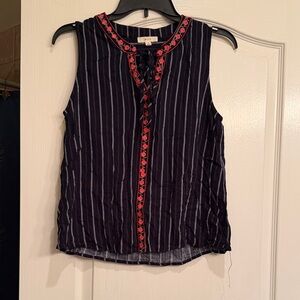 Navy Striped Sleeveless Top with Red Accents